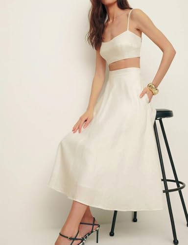 IDEALSANXUN Womens Cotton Linen Skirts Spring Summer A Line Pleated Maxi Midi Skirt with Pockets4