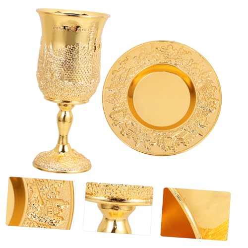 Coupe à vin Kiddush dorée et plateau de service pour rituel de Shabbat