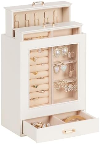 Homde Jewelry Organizer Girls Women Jewelry Box for Necklaces Rings Earrings Christmas Gift Bracelets Storage Case (White + Gold) Homde Jewelry Organizer Girls Women Jewelry Box for Necklaces Rings Earrings Christmas Gift Bracelets Storage Case (White + Gold)