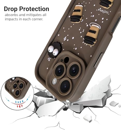 Image of SHINESTAR Back Cover for iPhone 16 Pro - 3D Cartoon Coffee & Eyes Design | Soft Silicone Shockproof Case with Full Camera Protection | Cute & Playful Phone Cover - Brown
