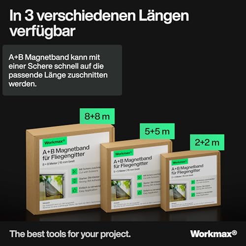 WORKMAX® A+B Magnetband für Fliegengitter & Moskitonetze - Selbstklebende Magnetstreifen mit starker gegenseitiger Anziehung - Magnetklebeband mit Gegenstück & starkem Kleber (2+2 m)