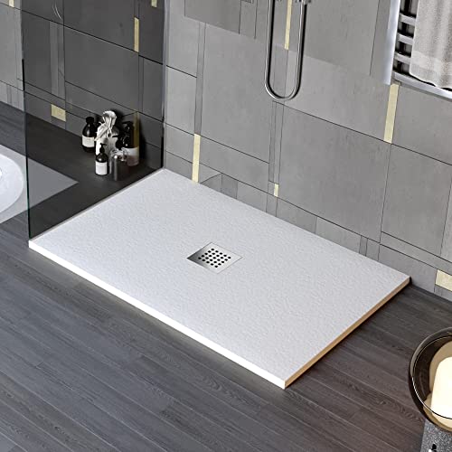 Olimpo Docce - Piatto Doccia In Marmo Resina Effetto Pietra Con Foro Centrale Bianco Chic - 90X140 - 3