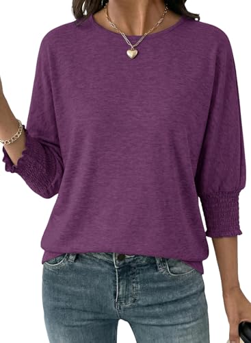 Dokotoo Womens Tops Crewneck T Shirts for Women T-Shirts 2026 Summer Business Casual Tops for Women 3/4 Sleeve Spring Ladies Tops and Blouses Basic Tee