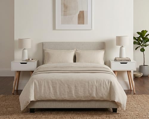 Image of UHUD CRAFTS Wooden Bedside Table with Drawer | Modern Nightstand for Bedroom | Compact Side Table with Storage | End Table for Living Room, Office & Home Decor | White Finish with Natural Wood Legs