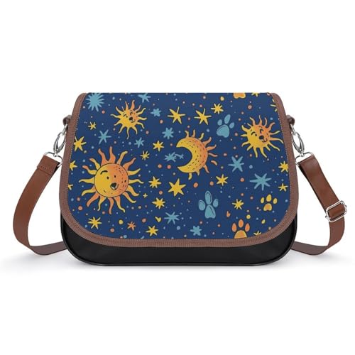 Sacoche en cuir femme motif étoiles et soleil pour le quotidien