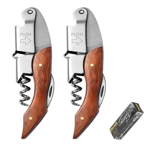 Cuchillo de Camarero, Abridor de 3 in 1 Para Vino y Cerveza, Mango de Caoba, Adecuado para Barman y Camareros (Pointed wood)