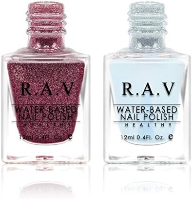 Nail Polish Holographic Non Toxic Glitter– R.A.V 18 Free Water Based Odorless Healthy Natural Sparkle Non-peelable Long Lasting Chip Resistant Iridescent Nail Art 12ML with Free Top Coat (Holo 11)