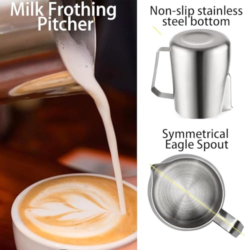 Miuly Milk Frothing Jug Small, 14oz/420ml Milk Frother Cup 304 Stainless Steel Steaming Pitcher With Internal Scale, Espresso Accessories, Frother Pitcher For Espresso Machine Cappuccino Latte Art - Thumbnail 3