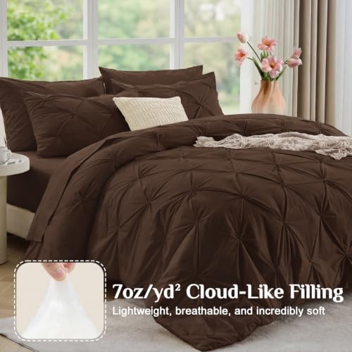 JOLLYVOGUE Queen Comforter Set 7 Pieces - Bed in a Bag Queen for All Season, Pintuck Bedding Comforter Sets with Comforter, Flat Sheet, Fitted Sheet and Pillowcases & Shams, Dark Brown by JOLLYVOGUE - Used condition - Image 2