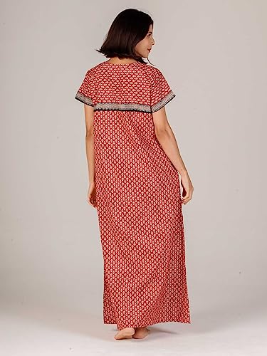 Image of Evolove Women's Cotton Long Maxi Night Gown Nighty Dress with Pocket & Stylish Button, Super Soft Comfortable (LNG-Button)