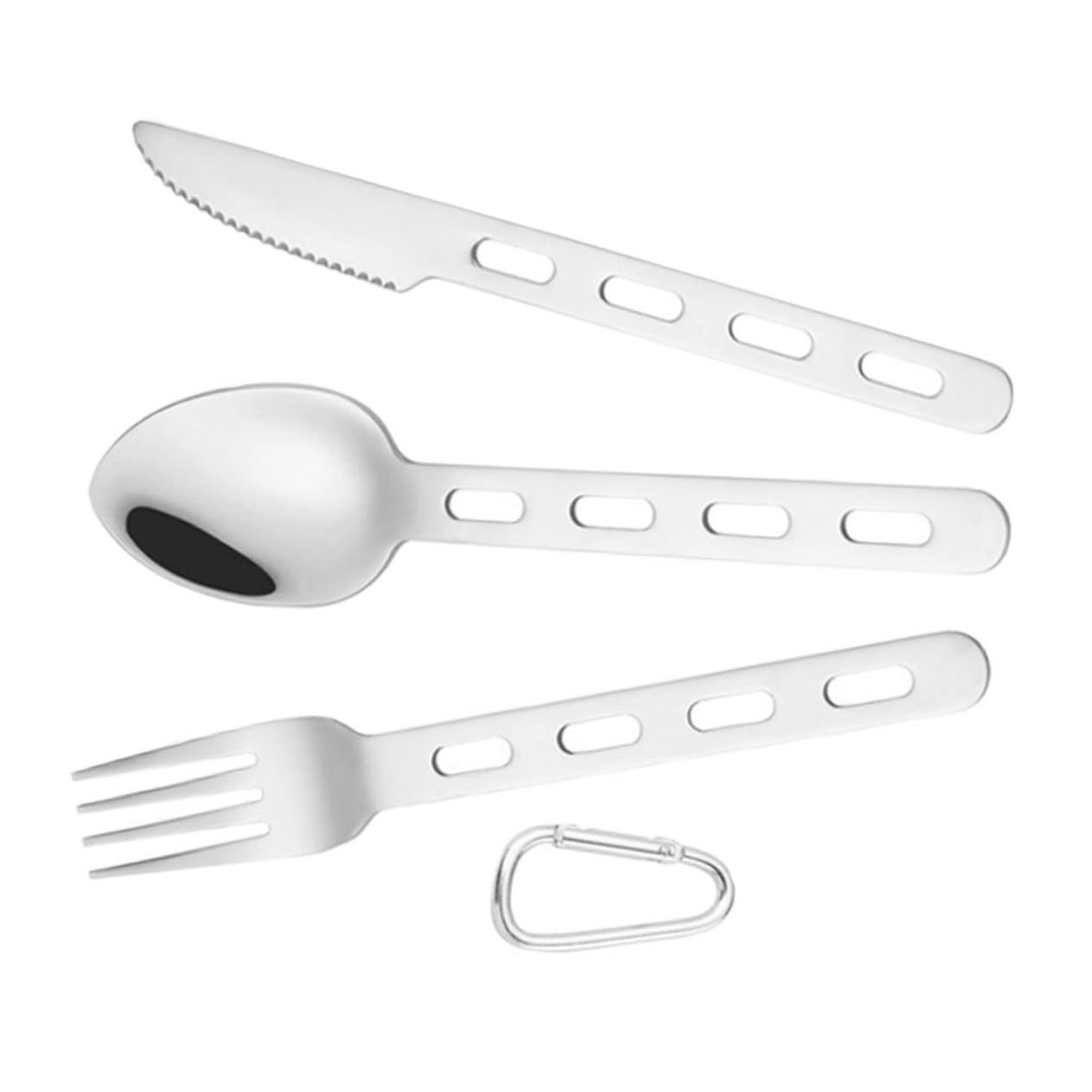 KOMBIUDA Travel Camping Utensils Set 3-Piece Fork Knife Spoon Stainless Steel Cutlery Kit Carabiner