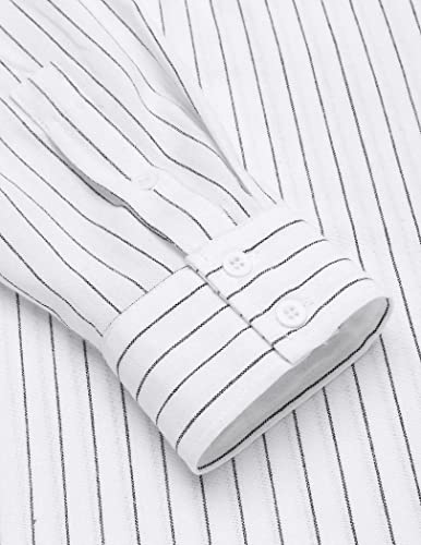 COOFANDY Men's Cotton Linen Henley T-Shirts Long Sleeve Hippie Casual Beach T-Shirts White Striped
