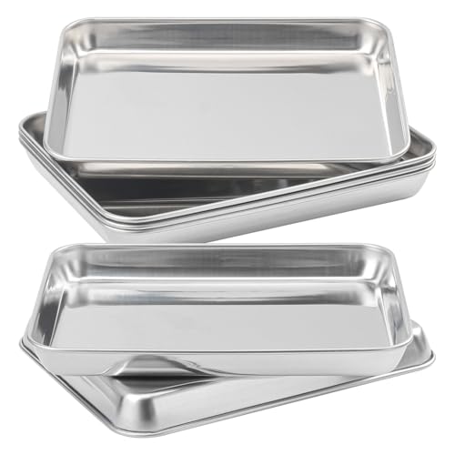 Biugaaufai 6 Pack Rectangle Stainless Steel Surgical Tray, 10.2 x 7.9 Inch Surgical Trays, Stainless Steel Medical Trays for Lab Instruments Organizer, Lab, Tattoo, Dental