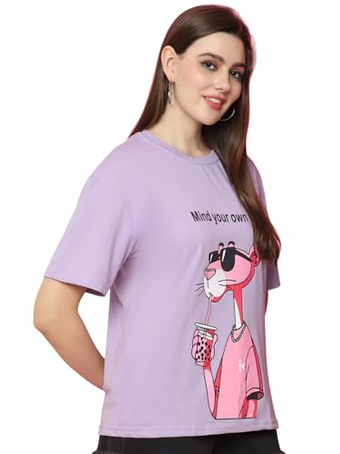Image of Preneum Women's Cotton Aesthetic & Cool Graphic Printed Baggy Fit Drop-Shoulder Sleeves Cotton Oversized T-Shirt || Printed