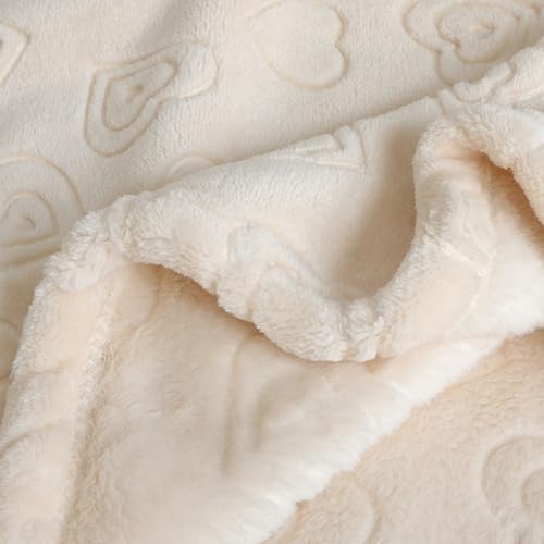 Image of BORITAR Baby Blanket with Heart Design for Girls Ultra Soft Fleece Warm and Lightweight Blankets for Infant Toddler Newborn, 30x40 Inch, Beige
