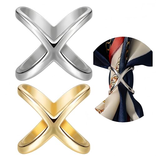 Image of SYWDUDUCLT Scarf Ring for Women's Shawl, Silk Neckerchief, Tshirt, Gold /Sivler, S /M /L, 2 Pcs