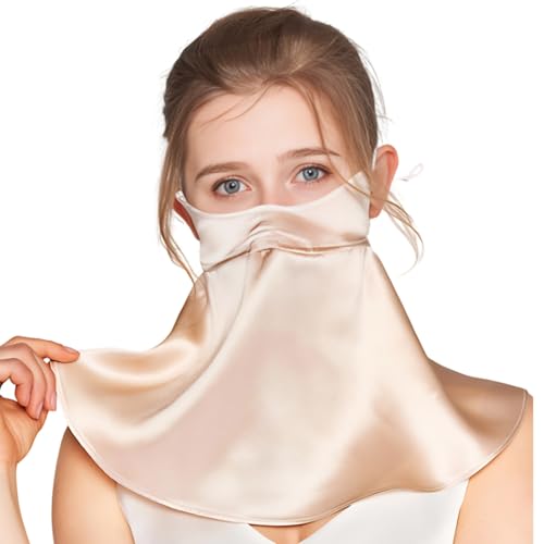100% 19 Momme Mulberry Silk Sun Protection Mask - UPF 50+ Hybrid Face Mask and Neck Gaiter for Women