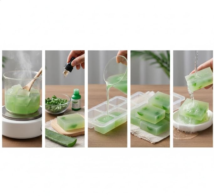 Aloe Vera Soap Base 1 Kg, SLS and Paraben Free, Gentle Formula for Smooth Clear and Healthy Looking Skin, Transparent Green Base for DIY Soap Making 1