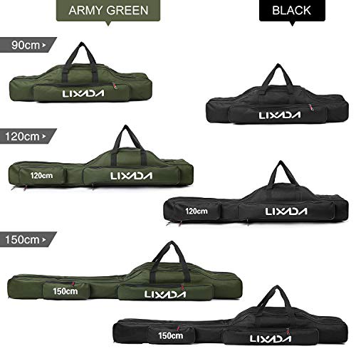 Lixada Fishing Rod Case 3 Layers Oxford Fishing Rod Bag Portable Folding Fishing Rod Carrier Case Fishing Reel Tackle Storage Travel Bags(90Cm/120Cm/150Cm) #TOP7