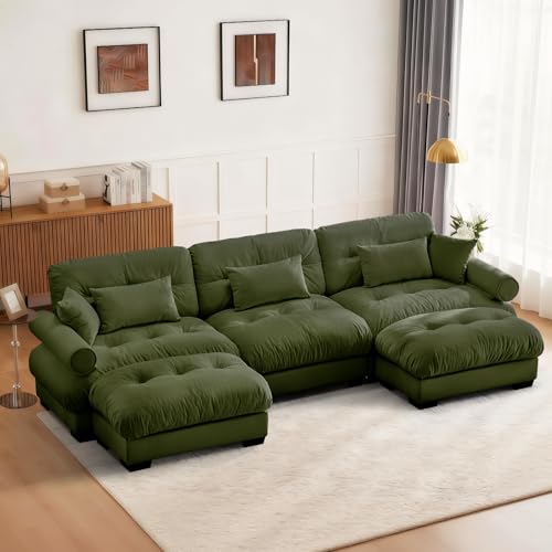 Image of SoarFlash Sectional Sofa Couch, U Shaped Modern Sofa with Solid Wood Legs, Couches Sofas for Living Room Apartment, Comfortable Small Couches for Apartment, Green