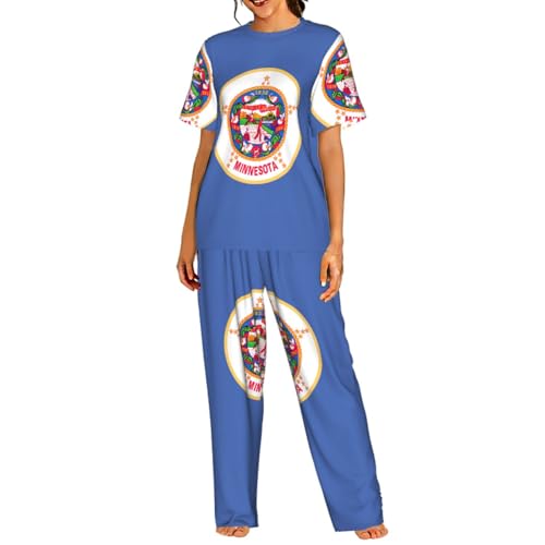 Pyjama ensemble doux manches courtes femmes Minnesota, vêtement de nuit toutes saisons
