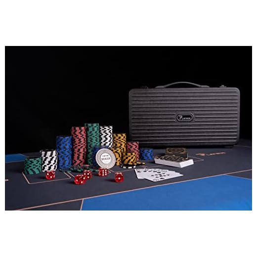 PLAYWUS Clay Poker Chips Set, Professional Poker Set with 300 Pcs 13 Gram Blank Chips, Cards, and Dice, Poker Set Aluminum Alloy Case for Texas Holdem, Blackjack Gambling