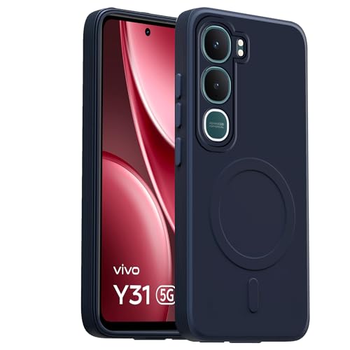 Image of amazon basics Back Cover for Vivo Y31 5G Soft Matte Silicone Mag-Safe Design (Mag-Safe Not Support) Camera Protection | Slim Fit Bumper Cover (Blue)
