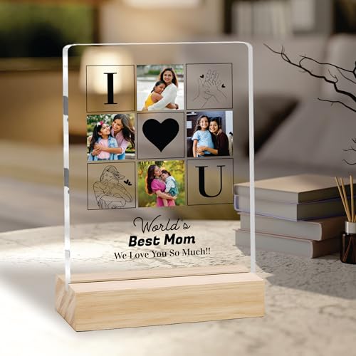 Image of Giftplease Customized Photo Frame With Wooden Stand | Personalised Printed Photo & Text Frame | Gift For Mom | Birthday | Mother's Day | (Transparent, 6x8 Inches, Tabletop) m 07