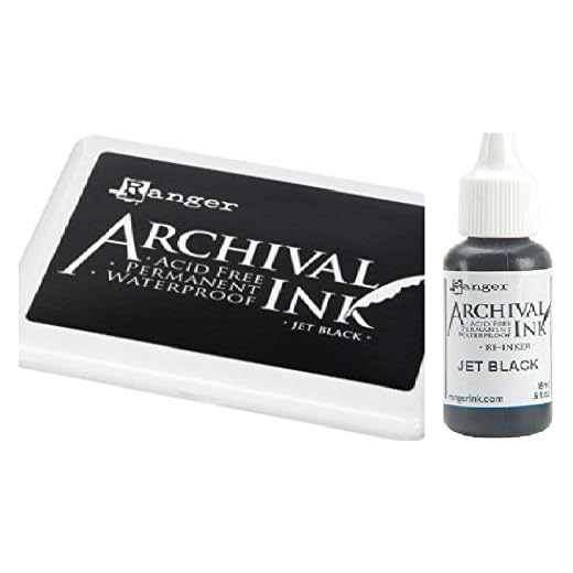 Ranger Archival Jet Black Permanent Dye Ink Stamp Pad & Re-Inker Refill