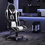 Gaming Stuhl, Computer Stuhl mit Fußstütze und Lendenwirbelstütze, höhenverstellbarer Gaming Chair mit 360°-Drehsitz und Kopfstütze, Video Gamer PC Stuhl, Ergonomische hohe Rückenlehne, Weiß – Bild 4