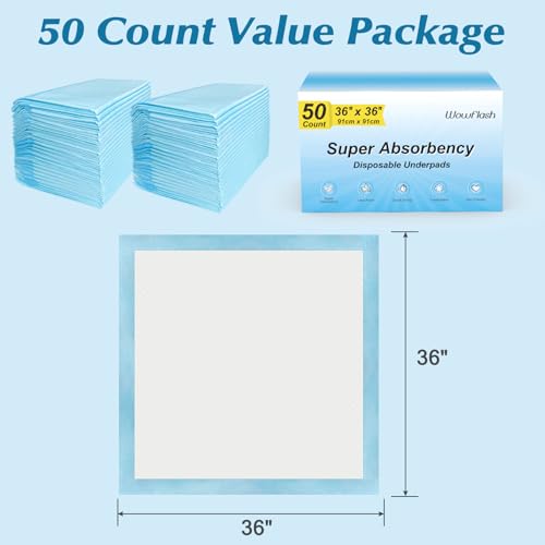 50 Count 36" x 36" Super Absorbency Disposable Underpads - Leakproof Quick Drying Pads for Baby, Puppy & Adults, Bed Pads, Incontinence & Dog Pee by Wowflash - Image 7