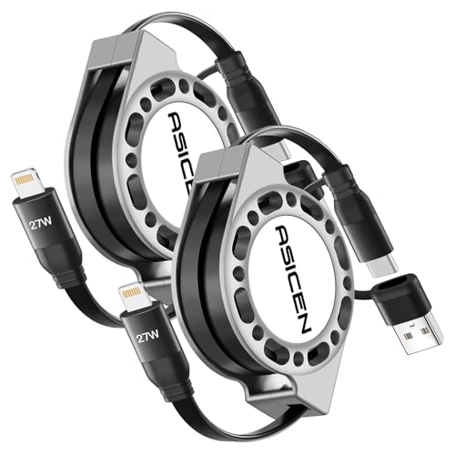 3-in-1 Retractable Charging Cable USB C Lightning Adapter USB A/C to Lightning Cable 27W PD [Fast Charging & Data Sync] Multiple Charger for iPhone 14 13 12 11 Xs X SE 8 7 6 5s Plus,iPad,iPod