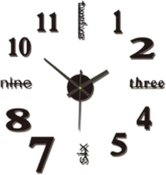 3D Wall Clock, Frameless DIY Wall Clock Modern 3D Mirror Sticker for Home Living Room Bedroom Office Wall DecorationsBlack-Non-Luminous