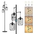Floor Lamps for Living Room Dimmable Floor Lamp with Cage Shade 70'' Standing Lamps for Living Room Corner Floor Light with 3 LED Bulbs Rustic Floor Lamp for Bedroom Office Industrial Modern