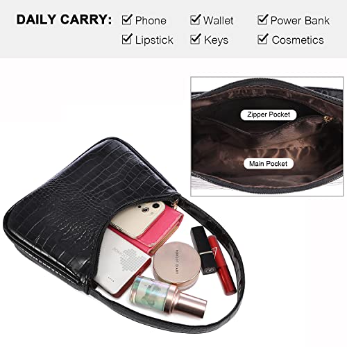LOVEVOOK Shoulder Bag for Women, Small Purses Croc Pattern Clutch Purse Vegan Leather Little Purse Cute Mini Handbag3