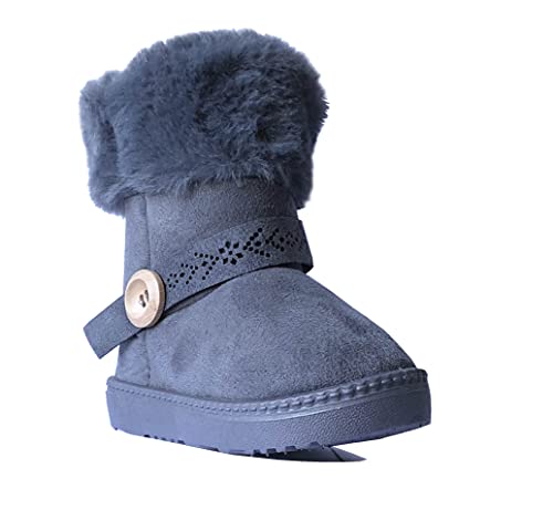 Image of REDVOLUTION Kids Boots Toddler Girls Cute 2 Buttons || Rhinestone Faux Fur Suede Knitting Shoe (Toddler 8, 365 grey)