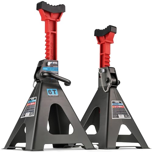 Stix JS-6T Caballetes de apoyo, 6 toneladas, altura ajustable de 385–560 mm, con pernos de seguridad, 2 piezas de caballetes de taller