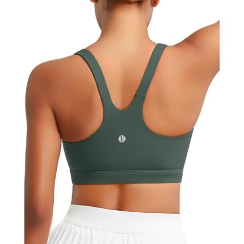 RUNNING GIRL Sports Bra for Women, Molded Cup High Impact Sports Bras for Women with Sewn in Pads A-dark Green Large