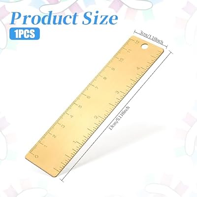 Brass Ruler 120mm 4 Inches, 1Pcs Gold Mini Small Short Metal Straight Ruler with Hang Up Hole, Dual Scale Metric and Imperial Measurement Too Machinist Bookmark Rulers for Drawing Engineering Office