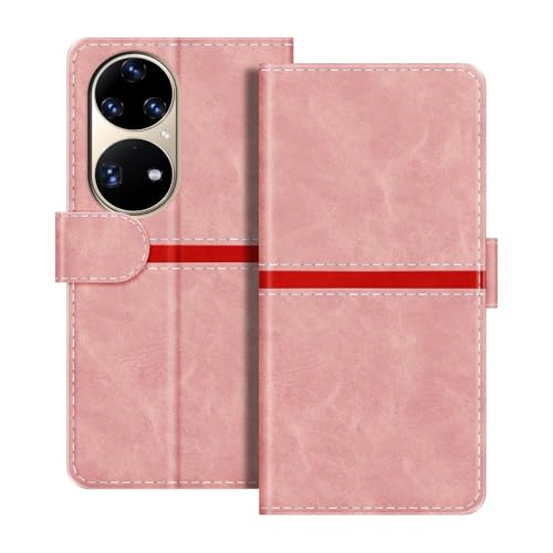 ESACMOT ���U�[�E�H���b�g�P�[�X Huawei P50 Pro Snapdragon 888 �Ƃ̌݊������� ���X�g���C�v�f�U�C�� �J�[�h���[�t�� �}�O�l�b�g���蒠�^�J�o�[ (�s���N)