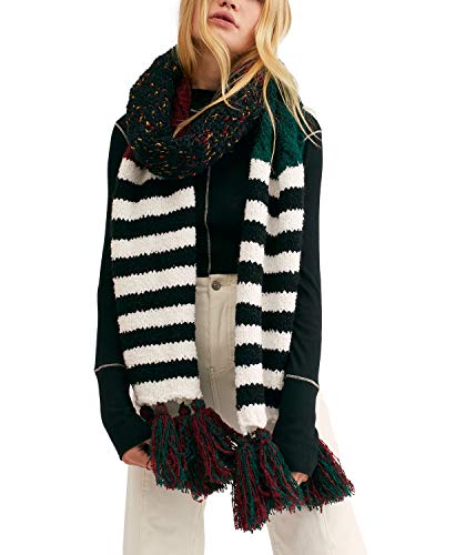 Free People Womens Nova Striped Tassel Winter Scarf B W O S
