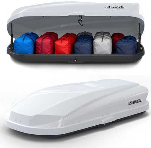 62 Inch White Rooftop Cargo Box Carrier, Large 14 Cubic Feet Car ...