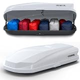 Hard Shell Roof Cargo Carrier White with Security Keys, Roof Box, Cargo Box, 63 (L) x 33 (W) x 14(H) Inches, 14 Cubic Feet (Tool-Free Install) Secure Your Travel with a Reliable Roof Box