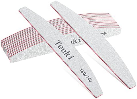 Teuki 12pcs Nail Files 180 240 Grit for Poly Nail Extension Gel and Acrylic Nails Emery Boards Doubled Sides Washable Nail File Manicure Tools