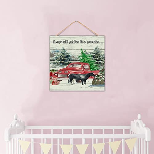 Panneau mural rustique en bois sur mesure avec gnomes et camion rouge pour table de Noël