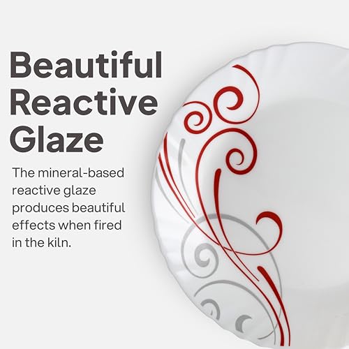 Image of Cello Opalware Imperial Series Red Swirl 10 Pieces Dinner Set | Opal Glass Crockery for 2 | Bone Ash-Free, Lightweight, Elegant White Plate & Bowl Set |Opalglass Dinner Set for Daily Use & Gifting