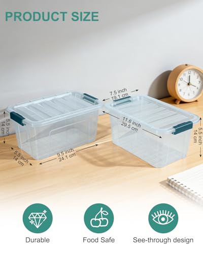 Image of Storage Bins with Lids 6 Pack Clear Storage Containers, 7 Quart Stackable Plastic Containers with Secure Buckle Latch, Durable Storage Box Organizer for Pantry, Closet, Office & Classroom, Blue