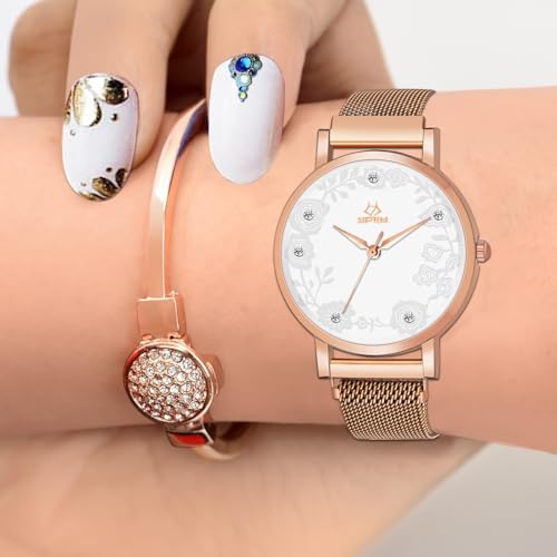 Image of Septem 147-BlackMagnet Belt Diamond Studded Flower Design Analog Wrist Watch for Girls