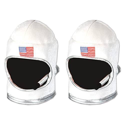 Beistle Unisex Plush Astronaut Helmets, 2 Pieces – Silver & White Headwear, Halloween Costume Accessories, Photo Booth Props, Space Themed Party Supplies, Crazy Hat Day, Astro Pilot Dress Up