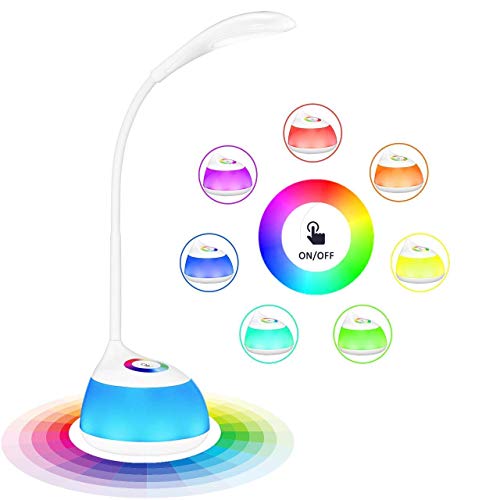VicTsing LED Lampe de Bureau Enfant, Veilleuse Enfant 256 Couleurs Changeables 5W RGB 16 LED, Lampe de Chevet Tactile 3 Niveaux de Luminosité Réglables, Autonomie de 30H pour Bébé, Enfant, Lecture